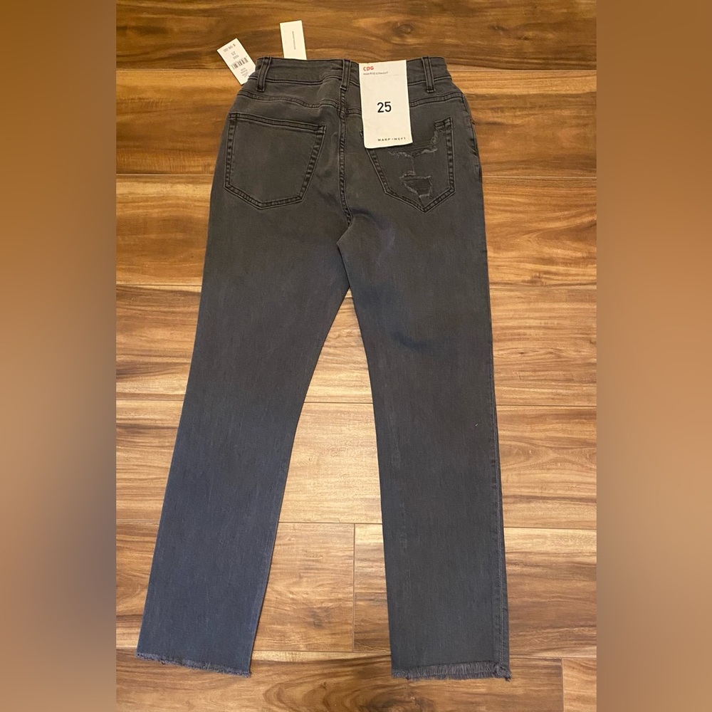 NWT WARP+WEFT CDG PARIS HIGH RISE STRAIGHT ANKLE JEANS RAW HEM SIZE 25 IN NOIR - Picture 6 of 6